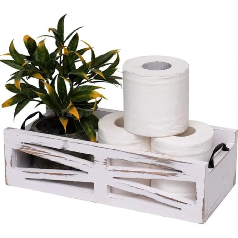 Toilet Paper Wood Holder Decor Box Farmhouse White NWT